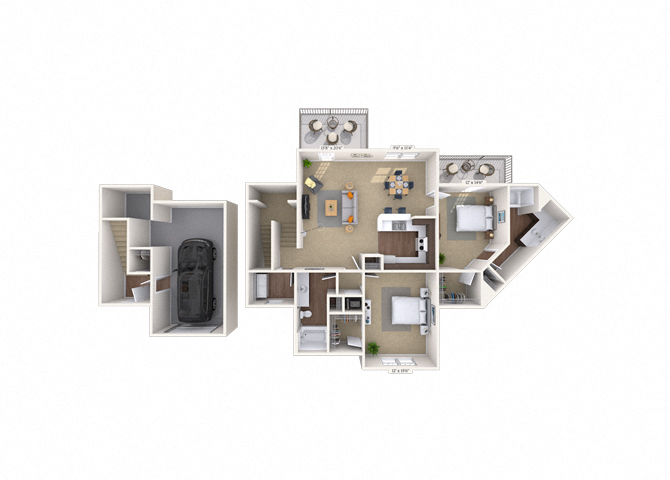 Floor plan for 2 beds, 2 baths, 1443 sqft