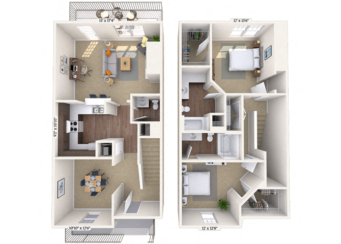 Floor plan for 2 beds, 2 baths, 1490 sqft
