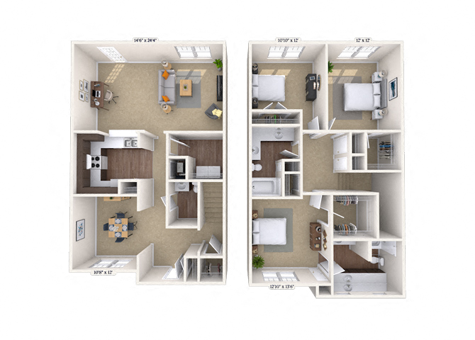 Floor plan for 3 beds, 2 baths, 1948 sqft