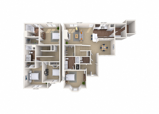 Floor plan for 4 beds, 3 baths, 2348 sqft
