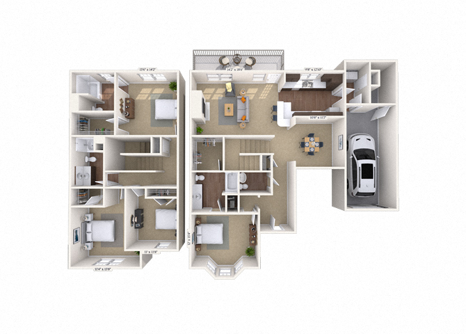 Floor plan for 4 beds, 3 baths, 2335 sqft