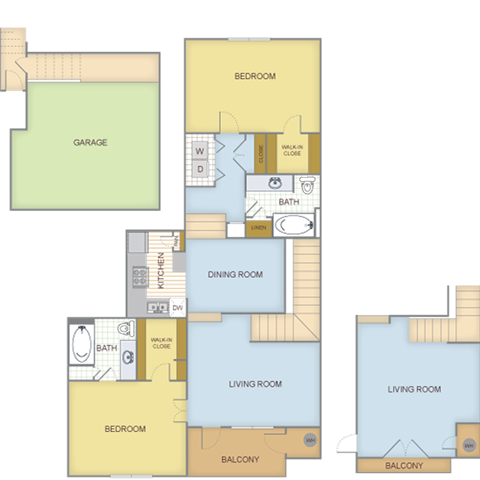 Floor plan for 2 beds, 2 baths, 1288 sqft