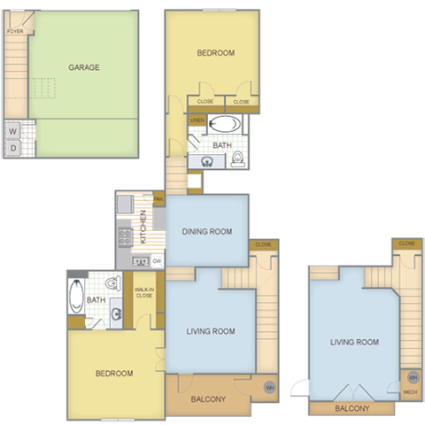 Floor plan for 2 beds, 2 baths, 1208 sqft