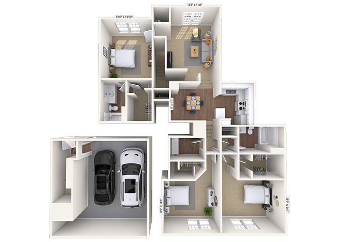 Floor plan for 3 beds, 2 baths, 1516 sqft