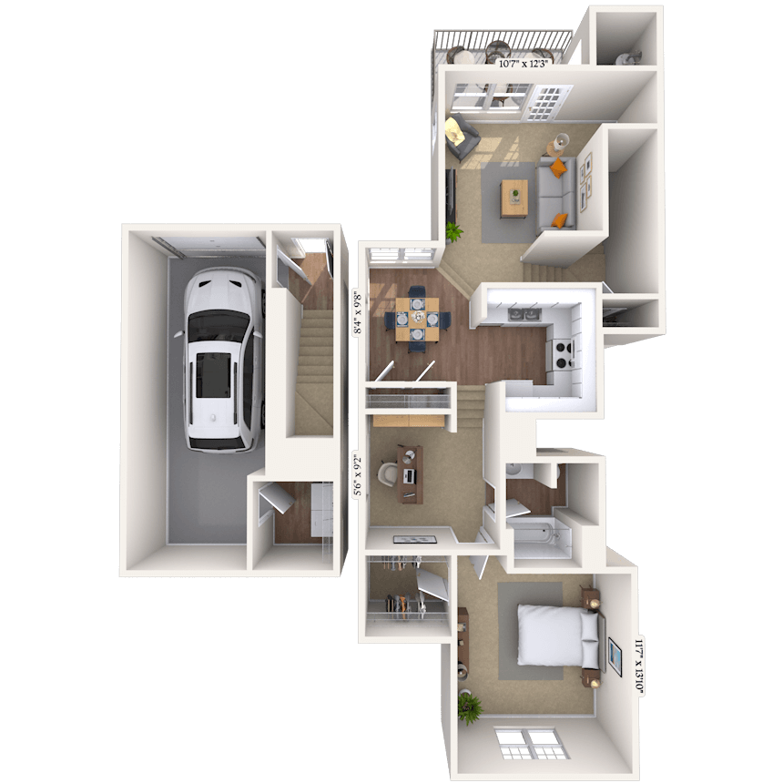 Floor plan for 1 bed, 1 bath, 904 sqft