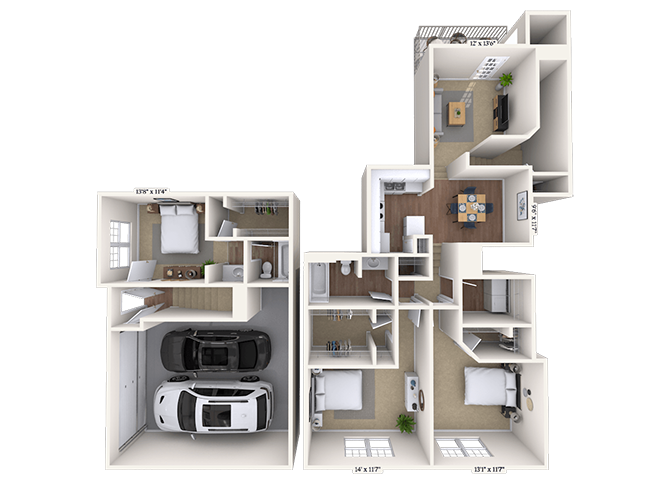 Floor plan for 3 beds, 2 baths, 1467 sqft
