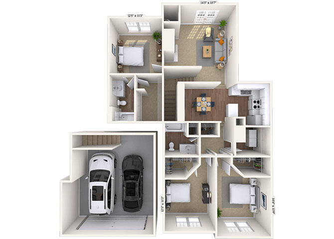 Floor plan for 3 beds, 2 baths, 1469 sqft