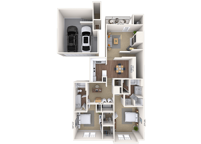 Floor plan for 2 beds, 2 baths, 1279 sqft