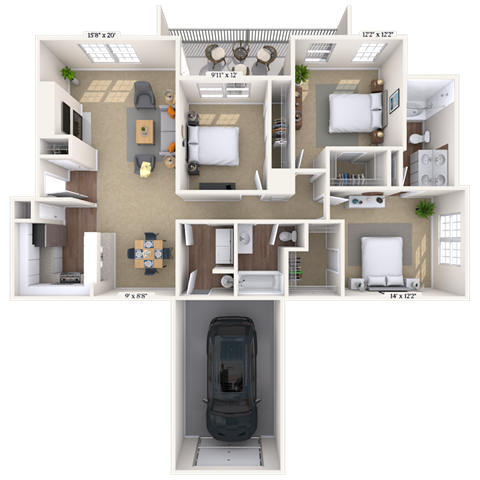 Floor plan for 3 beds, 2 baths, 1472 sqft