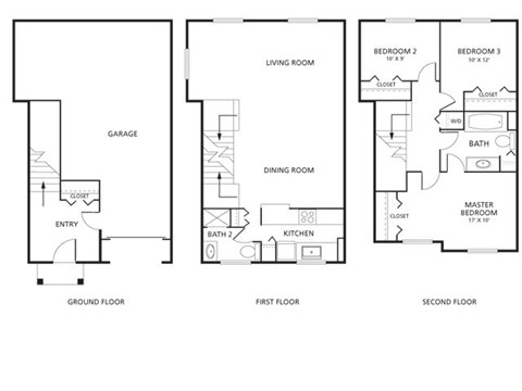 Floor plan for 3 beds, 2 baths, 1500 sqft