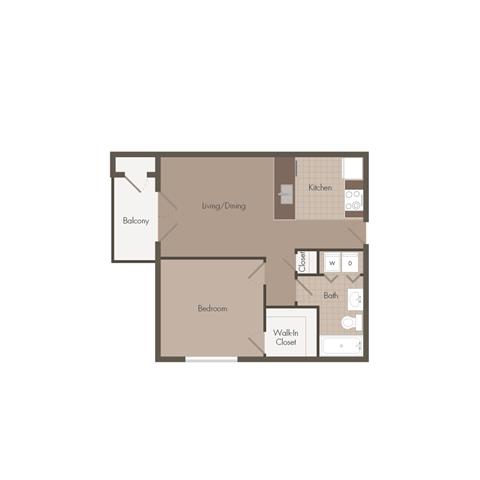 Floor plan for 1 bed, 1 bath, 576 sqft