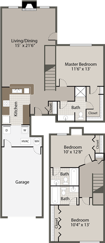 Floor plan for 3 beds, 3 baths, 1353 sqft