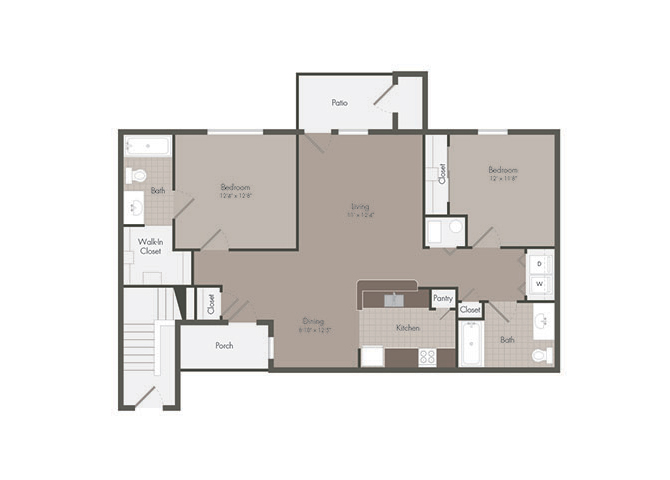 Floor plan for 2 beds, 2 baths, 1020 sqft