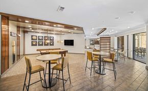 Smyrna apartment for rent - a clubhouse with tables and chairs and a bar and a television