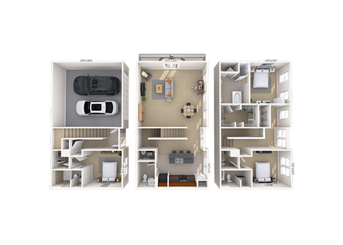 Floor plan for 3 beds, 3.5 baths, 2664 sqft