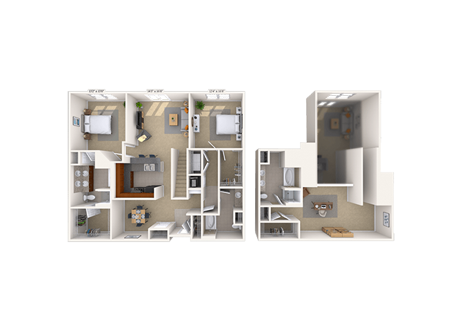Floor plan for 2 beds, 2 baths, 2020 sqft
