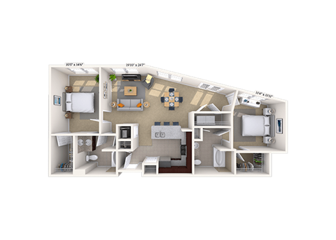 Floor plan for 2 beds, 2 baths, 1110 sqft