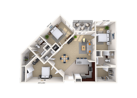 Floor plan for 2 beds, 2 baths, 1391 sqft