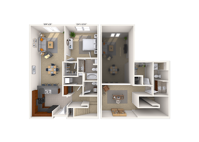 Floor plan for 1 bed, 1 bath, 1268 sqft