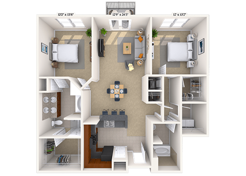 Floor plan for 2 beds, 2 baths, 1210 sqft