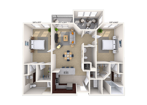 Floor plan for 2 beds, 2 baths, 1428 sqft