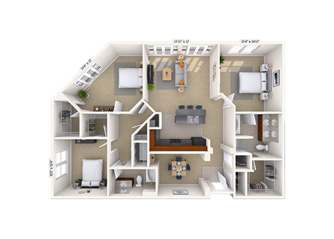 Floor plan for 3 beds, 2 baths, 1514 sqft