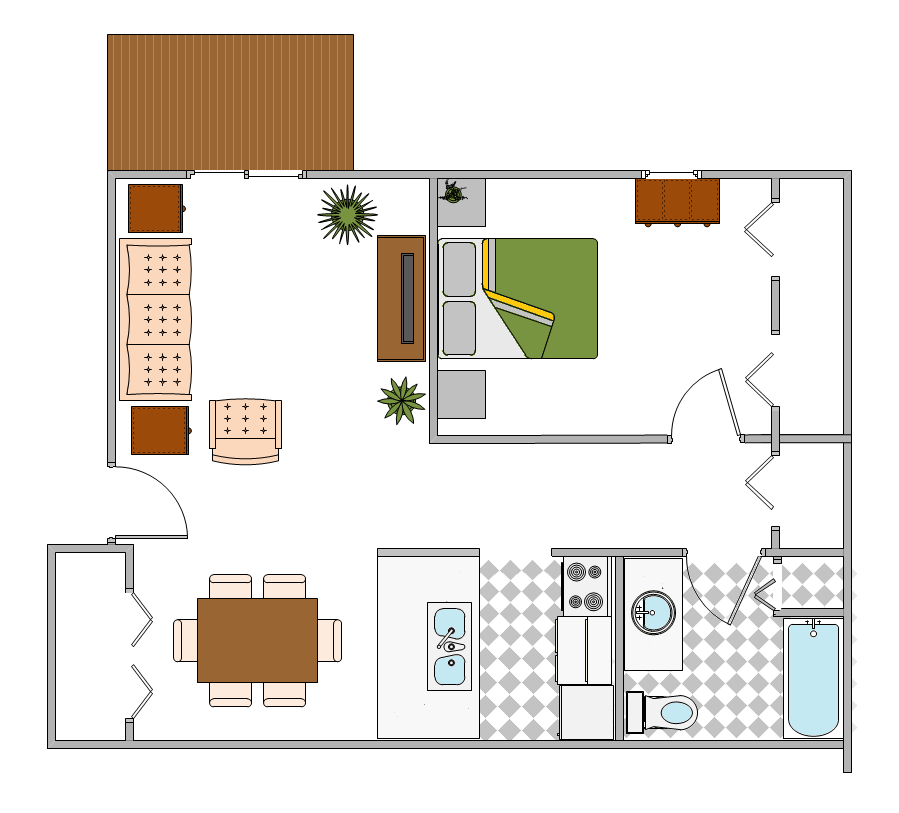 Floor plan for 1 bed, 1 bath, 750 sqft