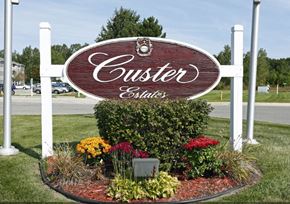 Monroe apartment for rent - WELCOME Sign at Custer Estates Apartments, Monroe