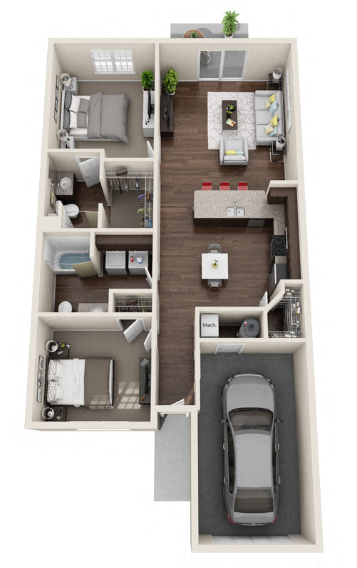Floor plan for 2 beds, 2 baths, 1123 sqft