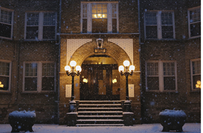 Nashville apartment for rent - the front of a building in the snow
