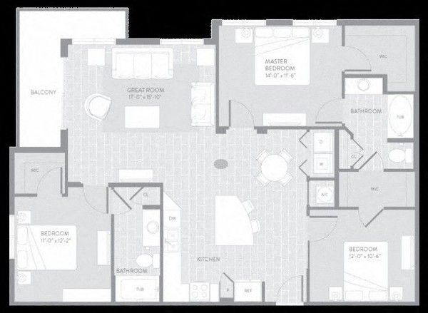 Floor plan for 3 beds, 2 baths, 1395 sqft