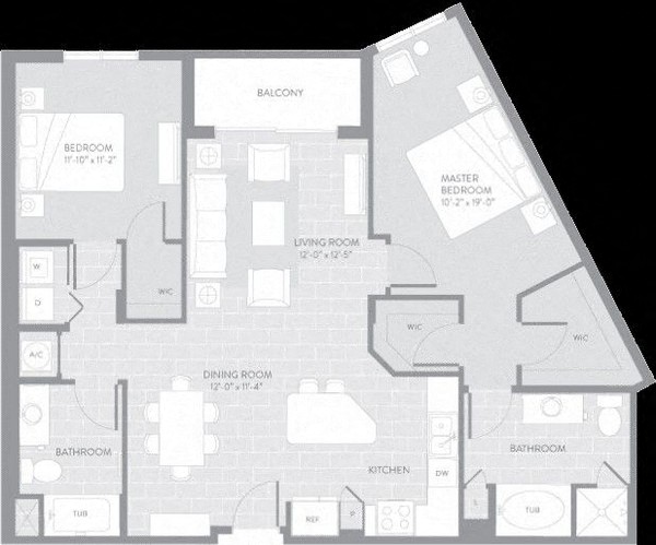 Floor plan for 2 beds, 2 baths, 1199 sqft