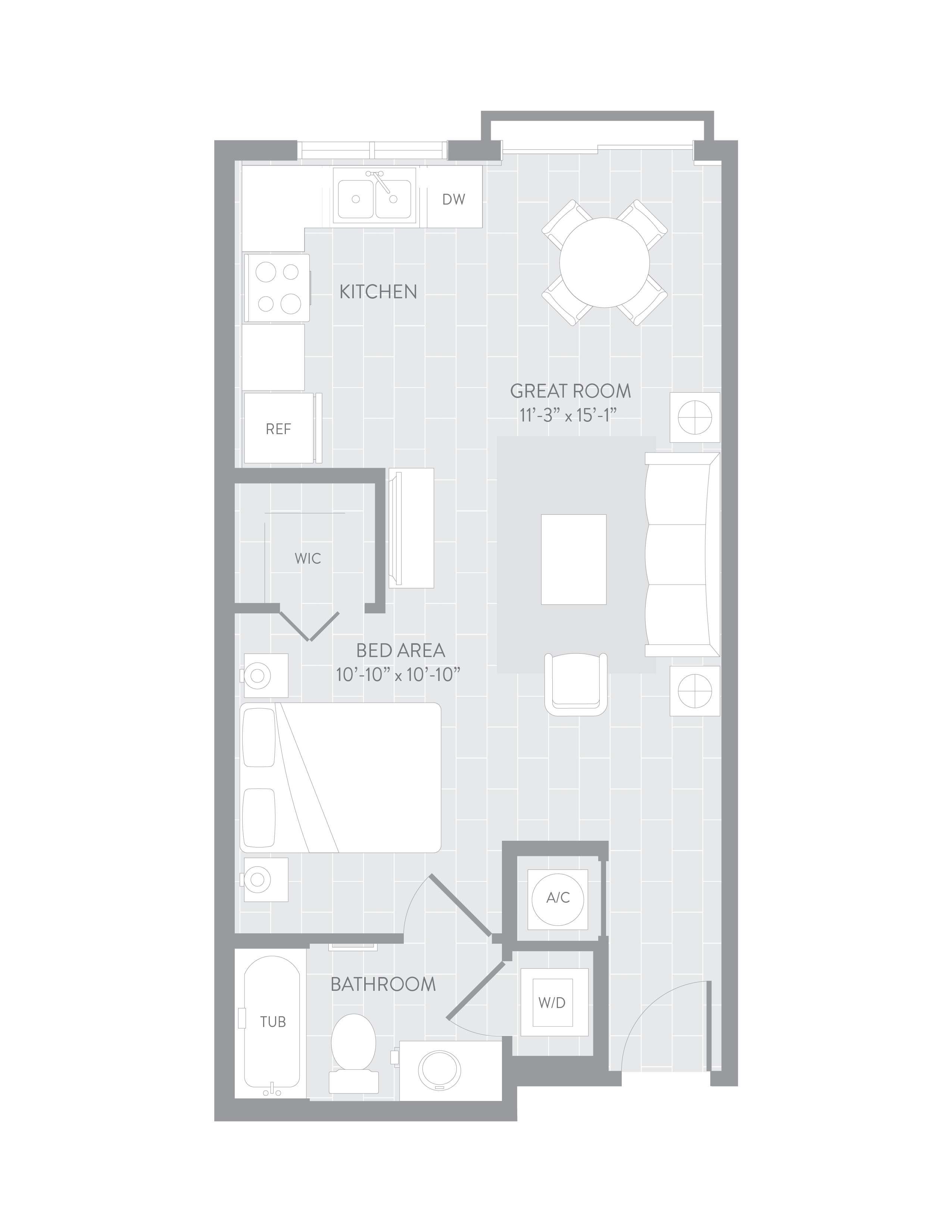Floor plan for studio, 1 bath, 547 sqft