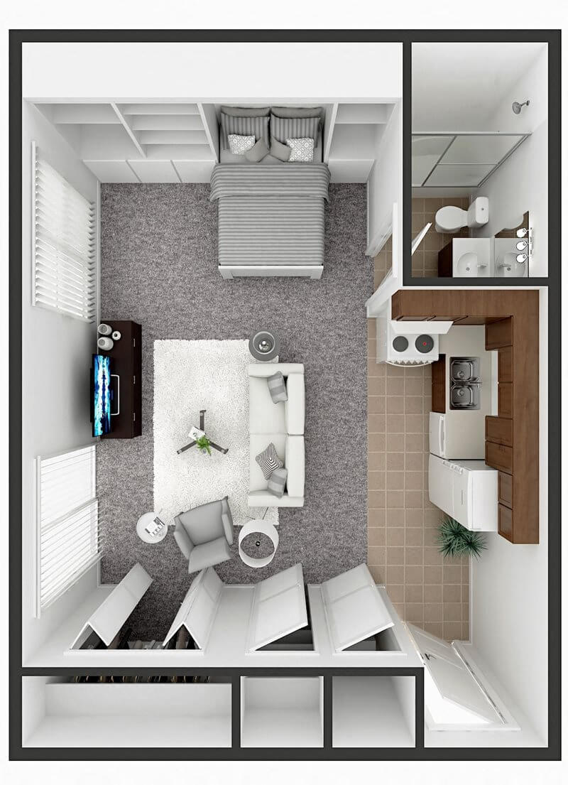 Floor plan for studio, 1 bath, 450 sqft