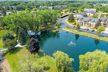 Scenic pond with fountain