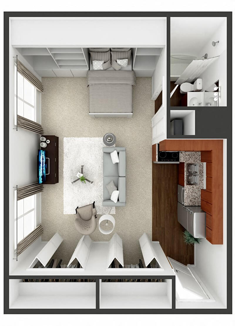 Floor plan for studio, 1 bath, 450 sqft