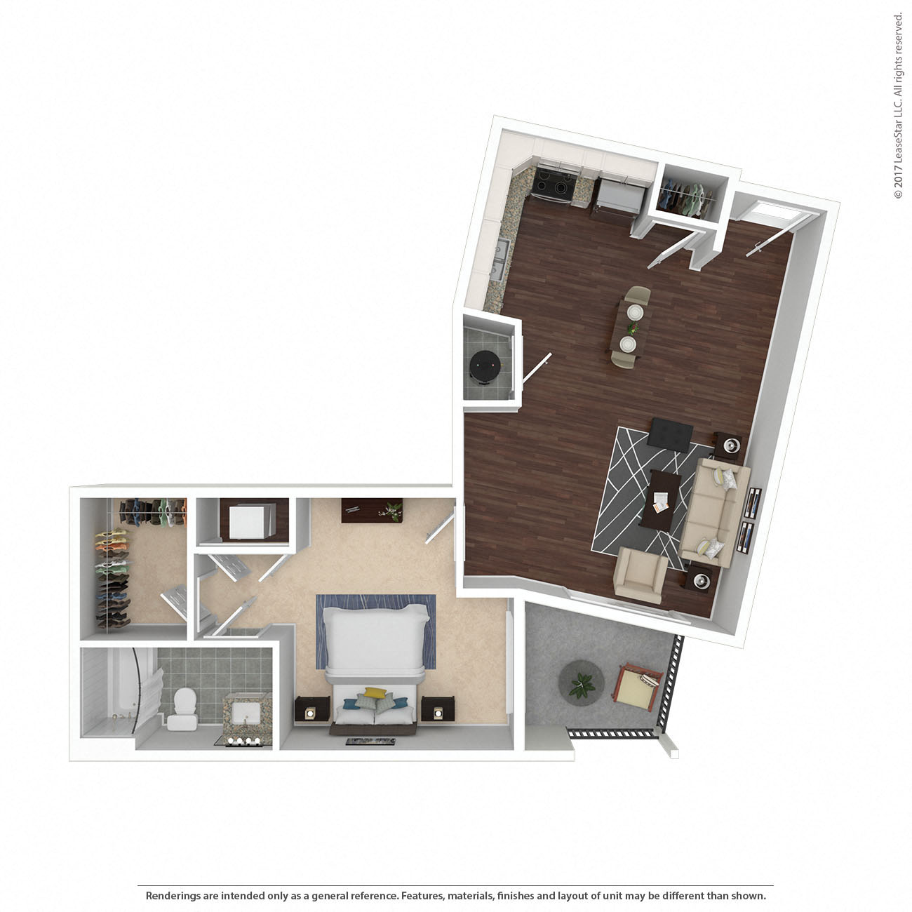 Floor plan for 1 bed, 1 bath, 783 sqft
