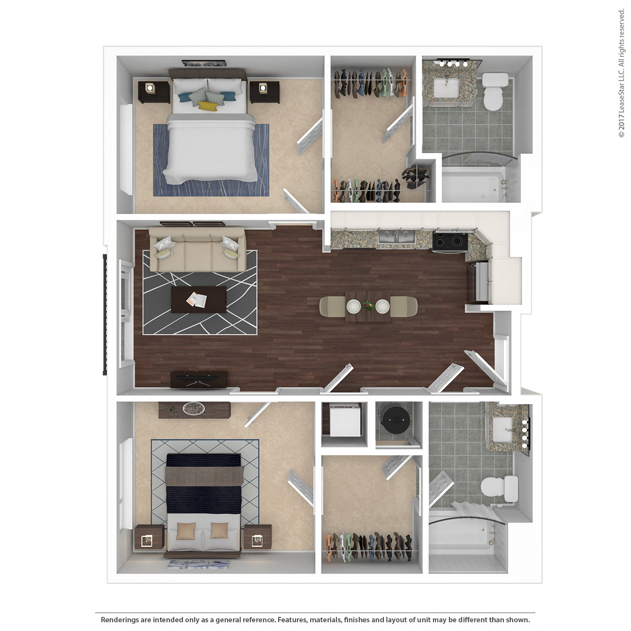 Floor plan for 2 beds, 2 baths, 855 sqft