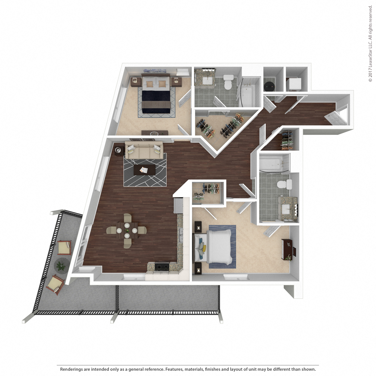 Floor plan for 2 beds, 2 baths, 1128 sqft