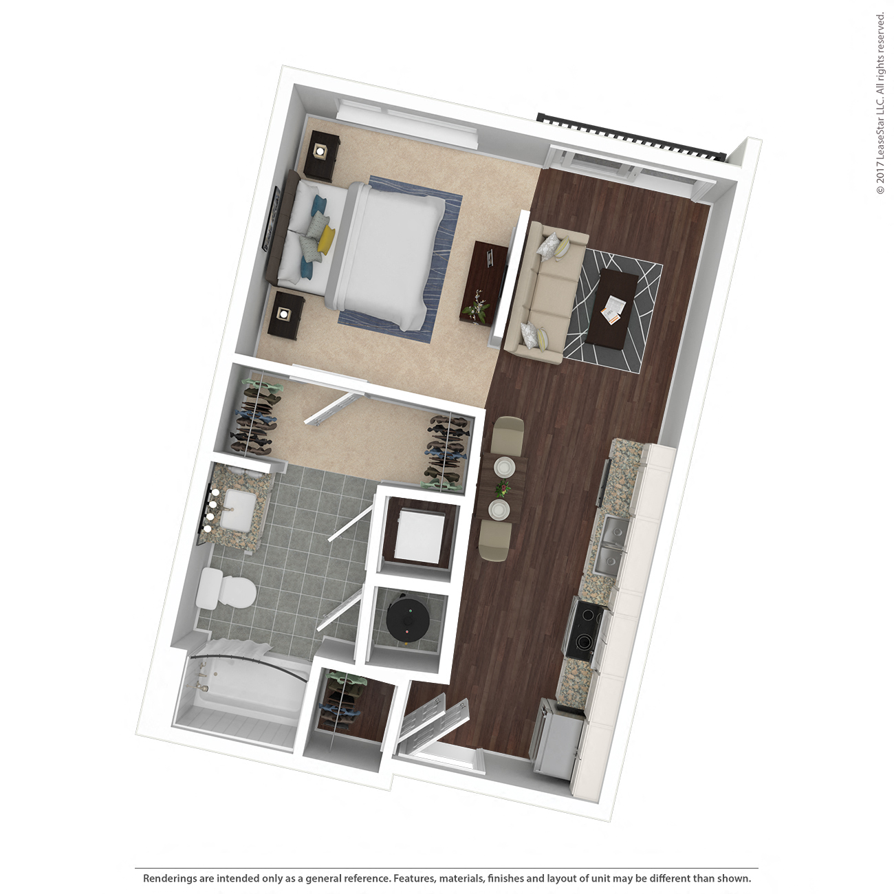 Floor plan for studio, 1 bath, 480 sqft