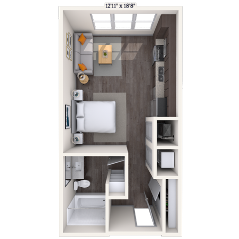 Floor plan for studio, 1 bath, 478 sqft