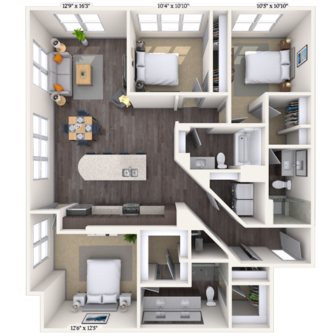 Floor plan for 3 beds, 3 baths, 1515 sqft
