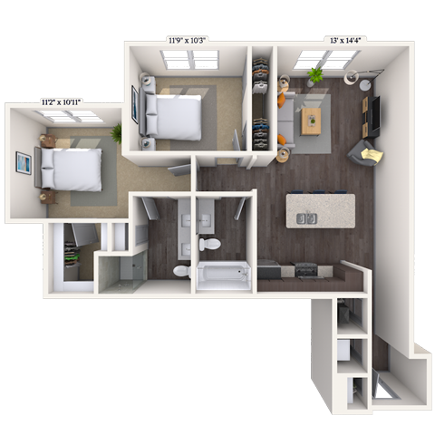 Floor plan for 2 beds, 2 baths, 993 sqft
