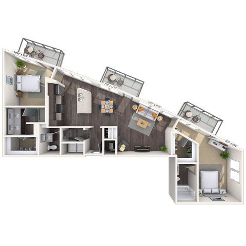 Floor plan for 2 beds, 2 baths, 1354 sqft