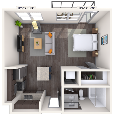 Floor plan for studio, 1 bath, 552 sqft