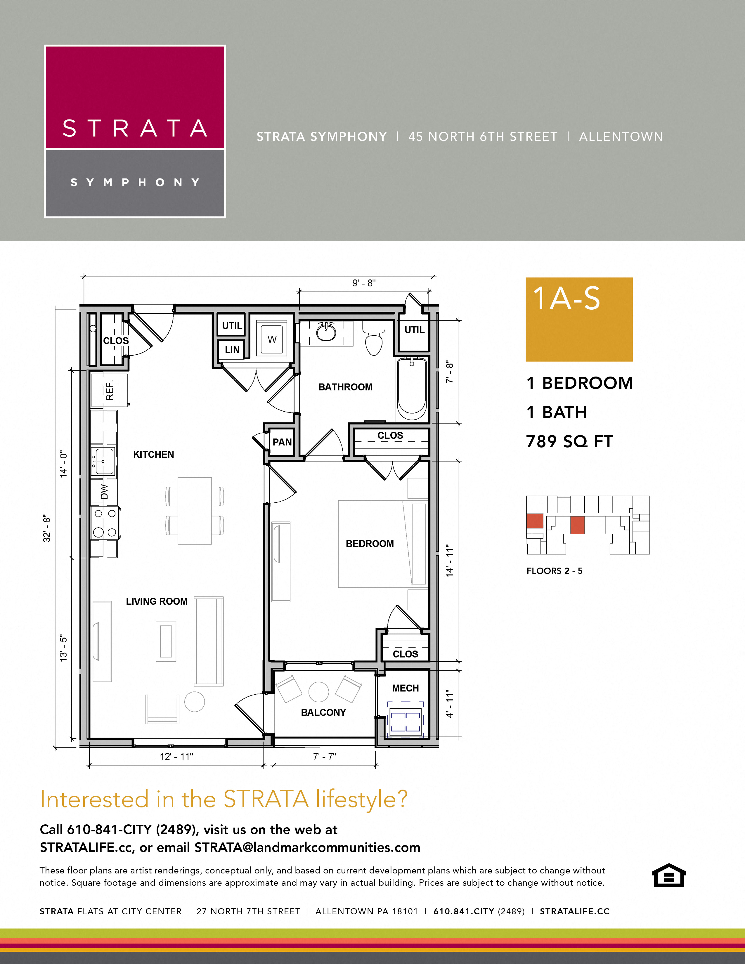 Floor plan for 1 bed, 1 bath, 830 sqft