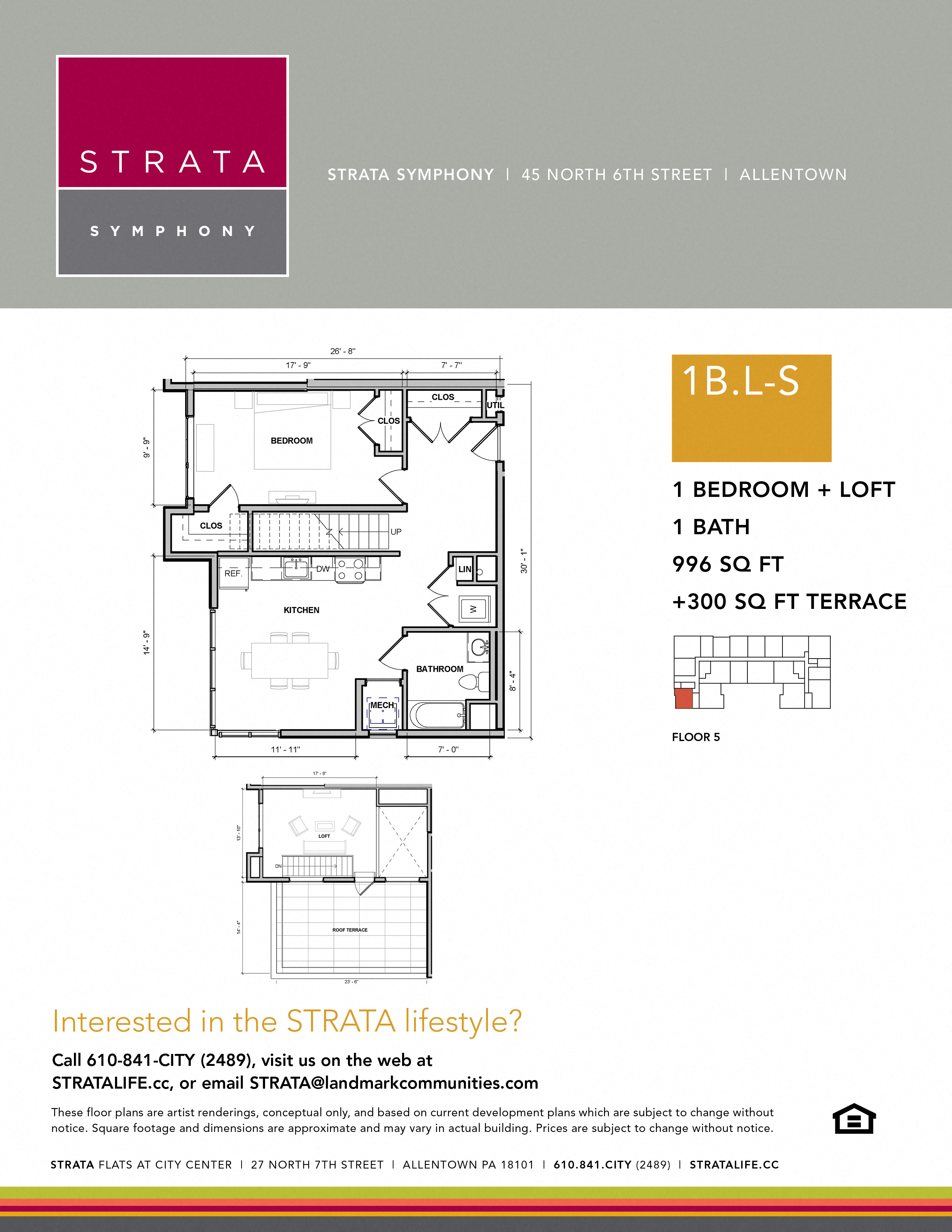 Floor plan for 1 bed, 1 bath, 996 sqft
