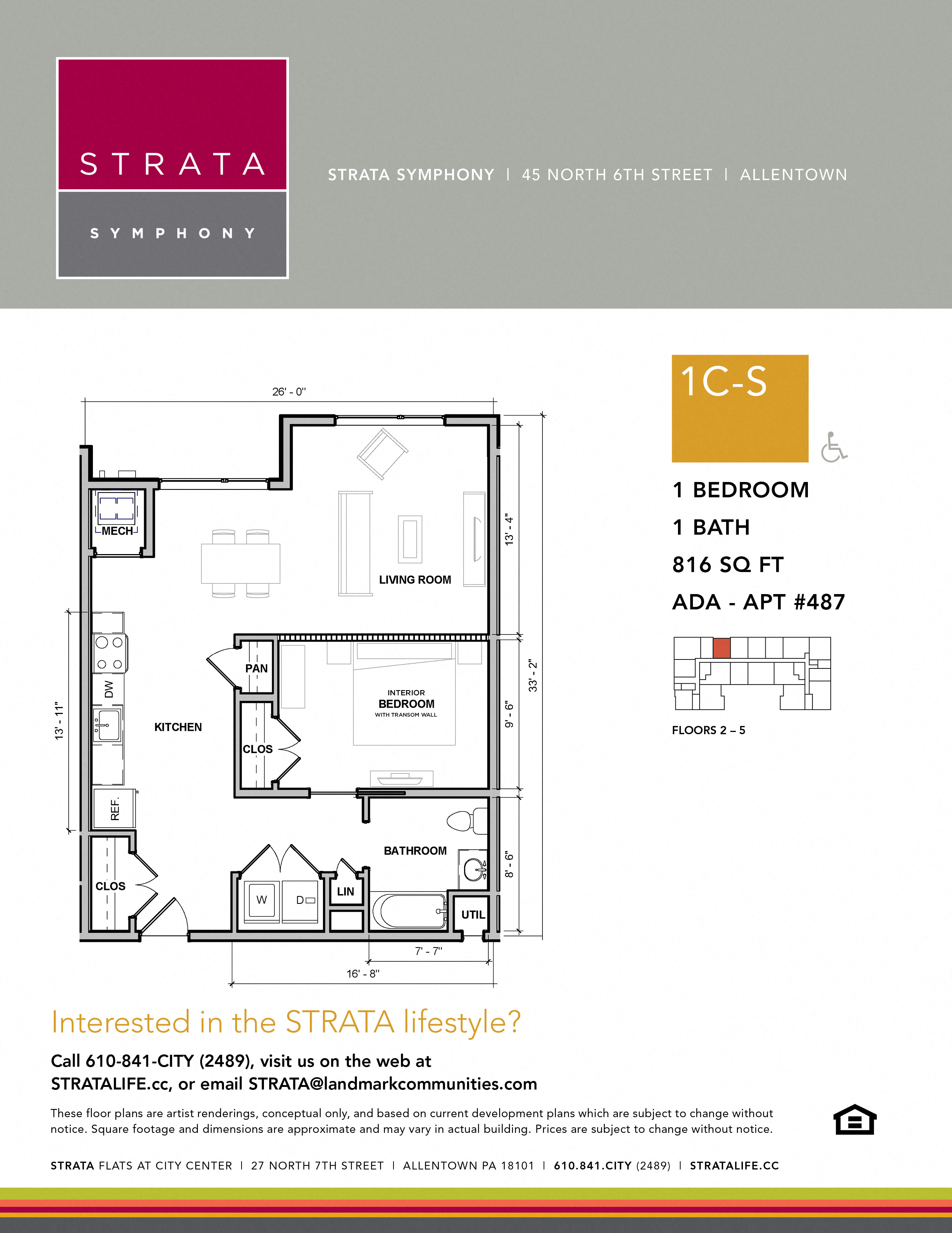 Floor plan for 1 bed, 1 bath, 816 sqft