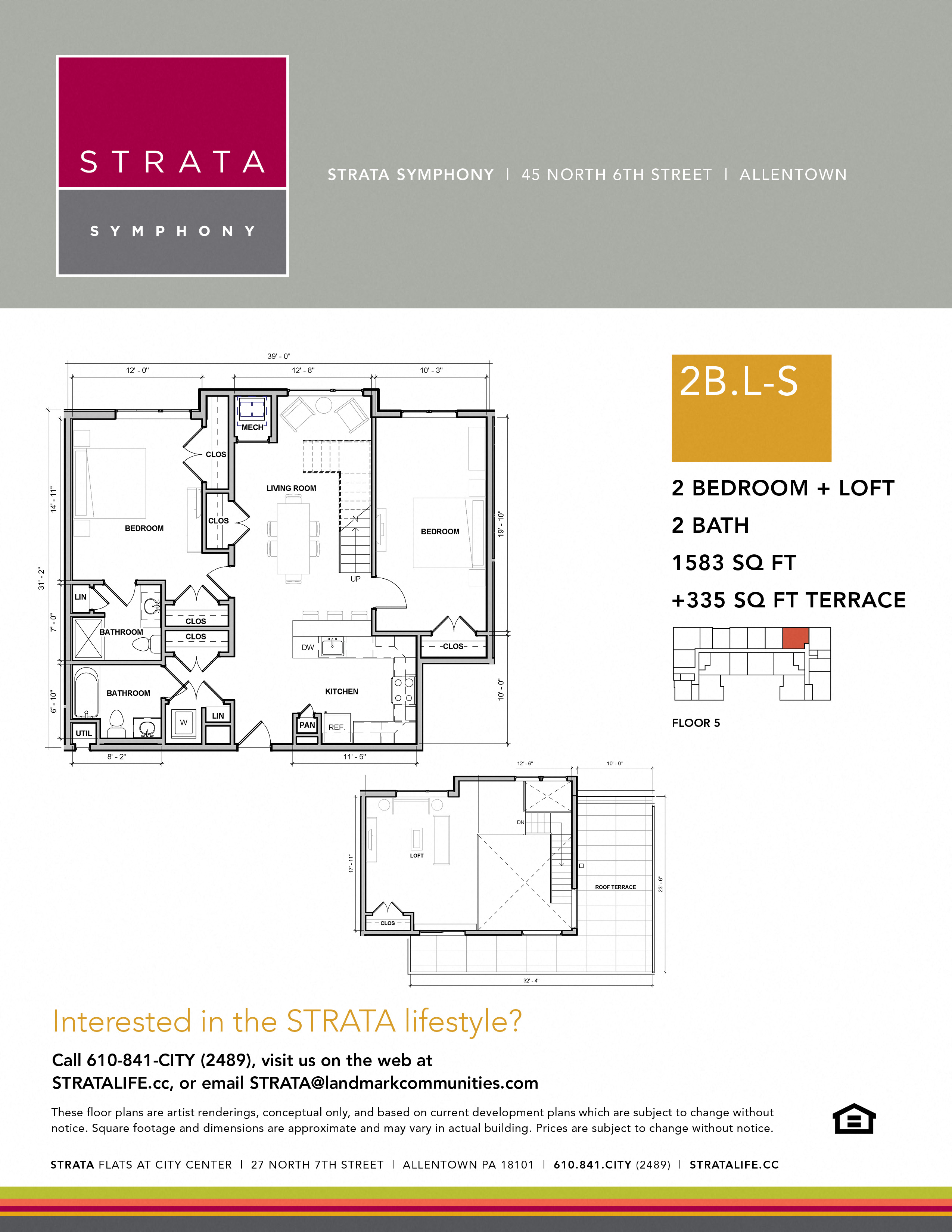 Floor plan for 2 beds, 2 baths, 1583 sqft