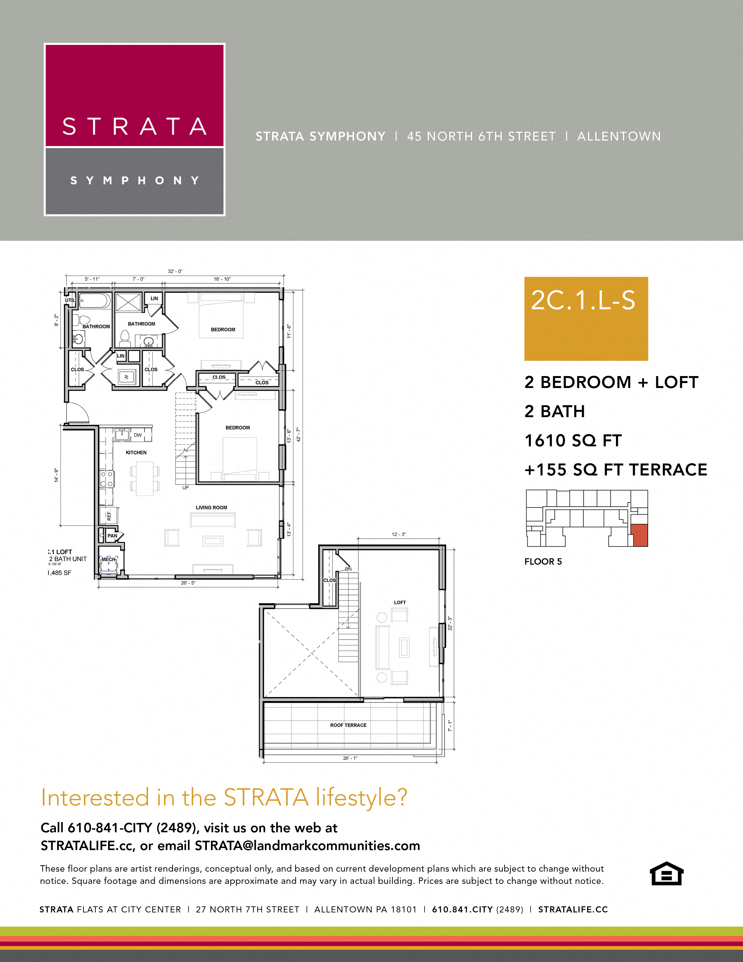 Floor plan for 2 beds, 2 baths, 1610 sqft